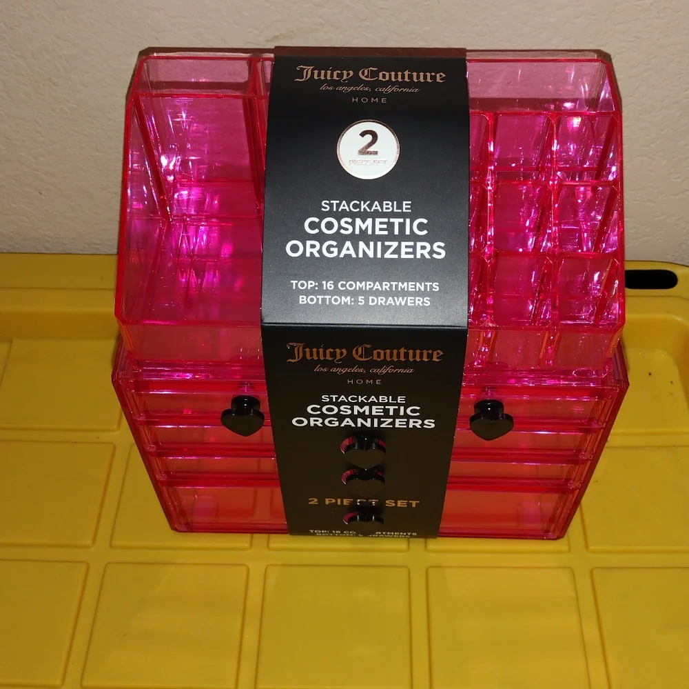JUICY COUTURE STACKÀBLE COSMETIC ORGANIZER CLEAR PINK JUICY COUTURE ORGANIZER